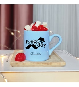Babalar Günü ( Happy Fathers Day ) Tasarımlı Kişiye Özel Mavi Türk Kahvesi Fincanı