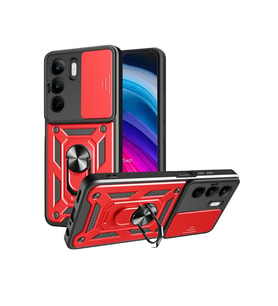 C75 4G Kılıf Pars Lens Yüzüklü Silikon - Kırmızı