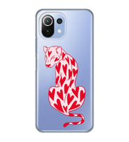 Xiaomi Mi 11 Lite Uyumlu Çita ve Kalp Desenli Şeffaf Telefon Kılıfı
