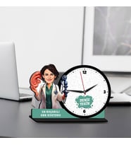 Kadın KBB Doktoruna Hediye Karikatürlü MDF Masa Saati