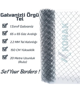 KONAK TEL ÇİT SİSTEMLERİ GALVANİZLİ ÖRGÜ TEL 150 CM X 20 METRE 2.2 MM 65X65 GÖZ