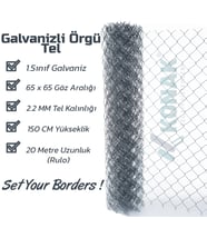 KONAK TEL ÇİT SİSTEMLERİ GALVANİZLİ ÖRGÜ TEL 150 CM X 20 METRE 2.2 MM 65X65 GÖZ