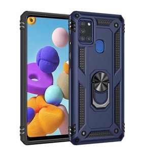 Samsung Galaxy A21S Kılıf Metal For Car Yüzüklü Standlı Military Ring Serisi (Lacivert)