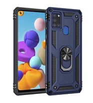 Samsung Galaxy A21S Kılıf Metal For Car Yüzüklü Standlı Military Ring Serisi (Lacivert)