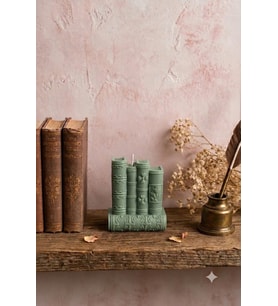 Vintage Kitaplar 3'lü Mum - Mumelia Candles Doğal Soya, El Yapımı, Dekoratif - Adaçayı Yeşili