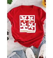 Unisex Serendipity Baskılı Oversize Tshirt (Kırmızı)