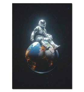 Ahşap Tablo Dünyadaki Astronot Gezegen Uzay (35x50 Cm Boyut)