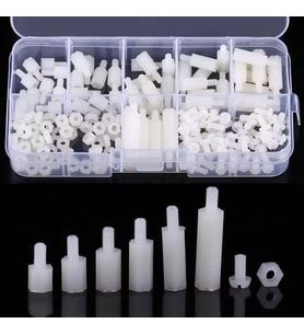 180 Adet M3 Plastik Distans Vida Somun Seti Beyaz Aralıyıcı Stand off 8 Çeşit Şeffaf Çantada