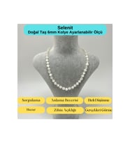 SERTİFİKALI Selenit Doğal Taş 6mm Makrome Kolye 45cm- 55cm Ayarlanabilir Ölçü