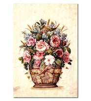 Ahşap Tablo Sepette Pembe Güller Görseli (50x70 Cm Boyut)
