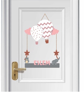 İsme Özel Balon Tasarımlı Bebek/Çocuk Ahşap Kapı Süsü (Pembe)