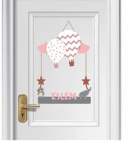 İsme Özel Balon Tasarımlı Bebek/Çocuk Ahşap Kapı Süsü (Pembe)