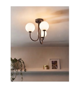 E27 Duy Üçlü 3'lü Top Camlı Küre Camlı Kahverengi Kollu Sıva Üstü Tavan Avize Rustik Modern Üç Kollu Kahverengi Metal Gövde Mat Beyaz Top Cam Avize Salon Yatak Odası Antre Aydınlatma