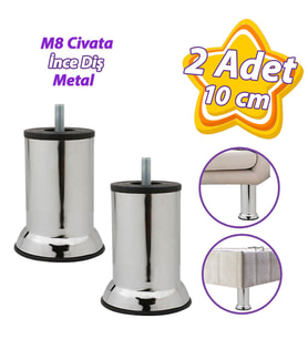 2 Adet Metal Destek Ayağı 10 Cm Krom Mobilya Kanepe Baza Koltuk Ünite Ayakları Metrik 8 Civatalı İnce Diş