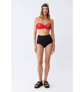 pilelistore- Kadın Straplez Kırmızı Yüksek Bel Bikini Takımı