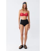 pilelistore- Kadın Straplez Kırmızı Yüksek Bel Bikini Takımı