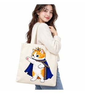 Taçlı Kral Kedi Baskılı Kanvas Çanta 35x40 cm – 260 Gr