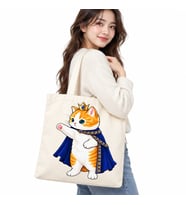 Taçlı Kral Kedi Baskılı Kanvas Çanta 35x40 cm – 260 Gr