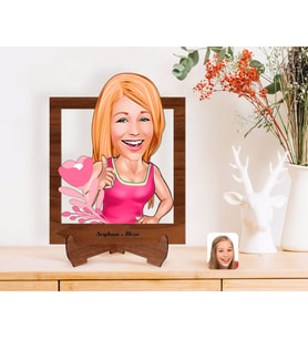 BK Gift Kişiye Özel Kadın Karikatürlü Ahşap Standlı 3D Biblo-49 (Beyaz)