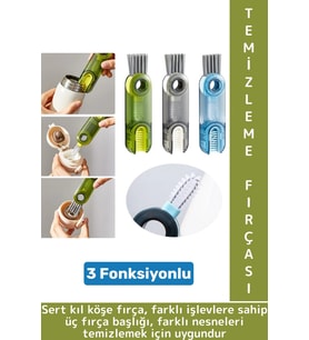 Kompakt Sert Kıllı Zor Nokta Köşe Termos Biberon Bardak 3 Fonksiyonlu Çok Amaçlı Temizleme Fırçası
