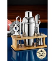 Shaker Kokteyl Set - 7 Parça 550 ml Shaker Coctail Set Bambu Standlı