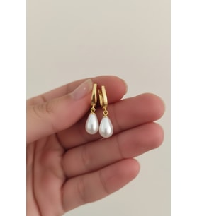 925 Ayar Gümüş Damla Mayorka Inci Küpe Gold Renk
