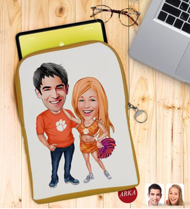 BK Gift Kişiye Özel Sevgililer Karikatürlü Taşınabilir Koruyucu Tablet Kılıfı & Organizer Çanta - Sarı-54