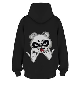 Oversize 'Furry Teddy Bear' Baskılı Kapşonlu Hoodie Sweatshirt (Siyah)