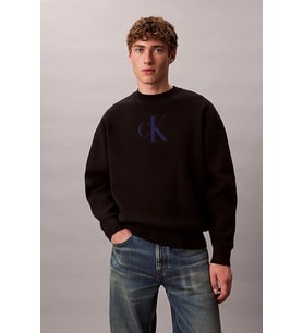Calvin Klein Uzun Kollu Pamuklu Kaşmir 3D Logolu Bisiklet Yaka Erkek Siyah Kazak LV04RD305G-UB1