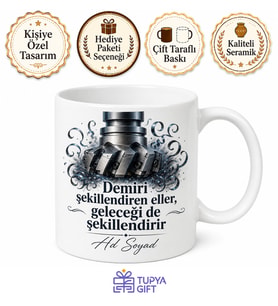 Freze Ustası Talaşlı İmalat Sanatkarı Çay Kupası Hediye Baskılı Kupa Bardak