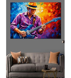 Gitar Çalan Müzisyen Modern Tablo Dekoratif Kanvas - Mdf Ahşap Tablo
