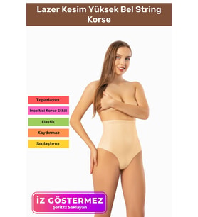 İz Göstermeyen Dikişsiz Kaymaz Vücut Şekillendirici Toparlayıcı Lazer Kesim Yüksek Bel String Korse (Ten)