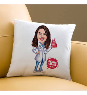 Kişiye Özel Kalp Doktoru Kadın Karikatürlü Yastık