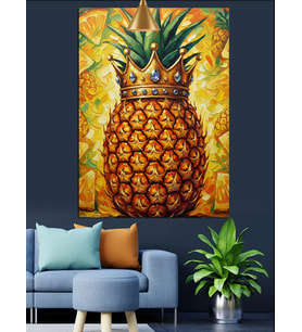 Parlak Yeşil Kabuklu Büyük Bir Ananas Dekoratif Kanvas - Mdf Ahşap Tablo