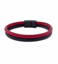 BORDO SİYAH ORJİNAL DERİ METAL MIKNATIS BİLEKLİK M016A