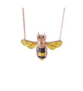 Arı Figürlü Mine İşli Zirkon Taşlı Rose Gold Kaplama Gümüş Kolye
