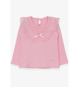 Breeze Kız Çocuk Uzun Kollu Tişört Fiyonklu Güpürlü 1.5-5 Yaş, Pudra