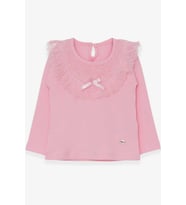 Breeze Kız Çocuk Uzun Kollu Tişört Fiyonklu Güpürlü 1.5-5 Yaş, Pudra