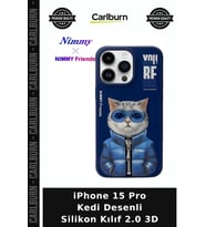 iPhone 15 Pro Kedi Desenli Silikon Kılıf 2.0 3D Eğlenceli Tarz Renkli Model Modern Stil