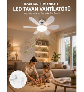 Tavan Vantilatörü Sessiz Motorlu Uzaktan Kumandalı LED Aydınlatma Güçlü Serinletme
