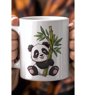 Sevimli Panda Desenli 330ml Baskılı Beyaz Seramik Kupa Bardak