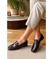 Kadın Loafer Makosen Metal Tokalı Rugan Günlük Ayakkabı