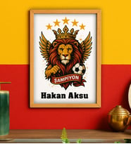 BK Gift Kişiye Özel Sarı Kırmızı 5 Yıldız Aslan Taraftar Tasarımlı Ahşap Çerçeveli Tablo-5 40x25cm, Taraftar Hediyesi, Doğum Günü Hediyesi, Arkadaşa Hediye