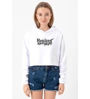 Rurouni Kenshin Letter Logo Beyaz Optik Kadın Crop Kapşonlu (A.Beyaz)
