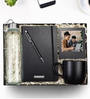 Kişiye Özel Touch Pen & Siyah Defter & Cam Matara & Siyah Kupa & İnstagram Çerçeve Hediye Seti
