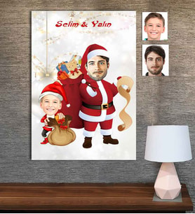 Kişiye Özel Karikatür Baskılı Ahşap Tablo Baba Çocuk-3 30x40
