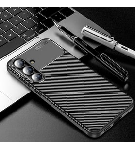 Lexroo Samsung Galaxy S25 FE ile Uyumlu Kılıf Siyah Karbon Silikon Orijinal