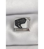 316L Çelik Gümüş Renk Beyaz Siyah Uçak İşlemeli Portre Model Nomination Charm - SSSSSS6178-9