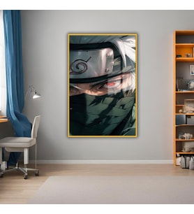 Metal Çerçeveli Cam Tablo Dizi Karakteri Kakashi Hatake (Gold)