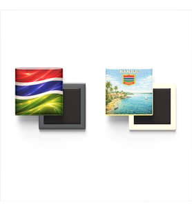 Buzdolap Magnetleri - Gambiya Bayrağı ve Banjul Retro Tema - 2'li Set Magneti